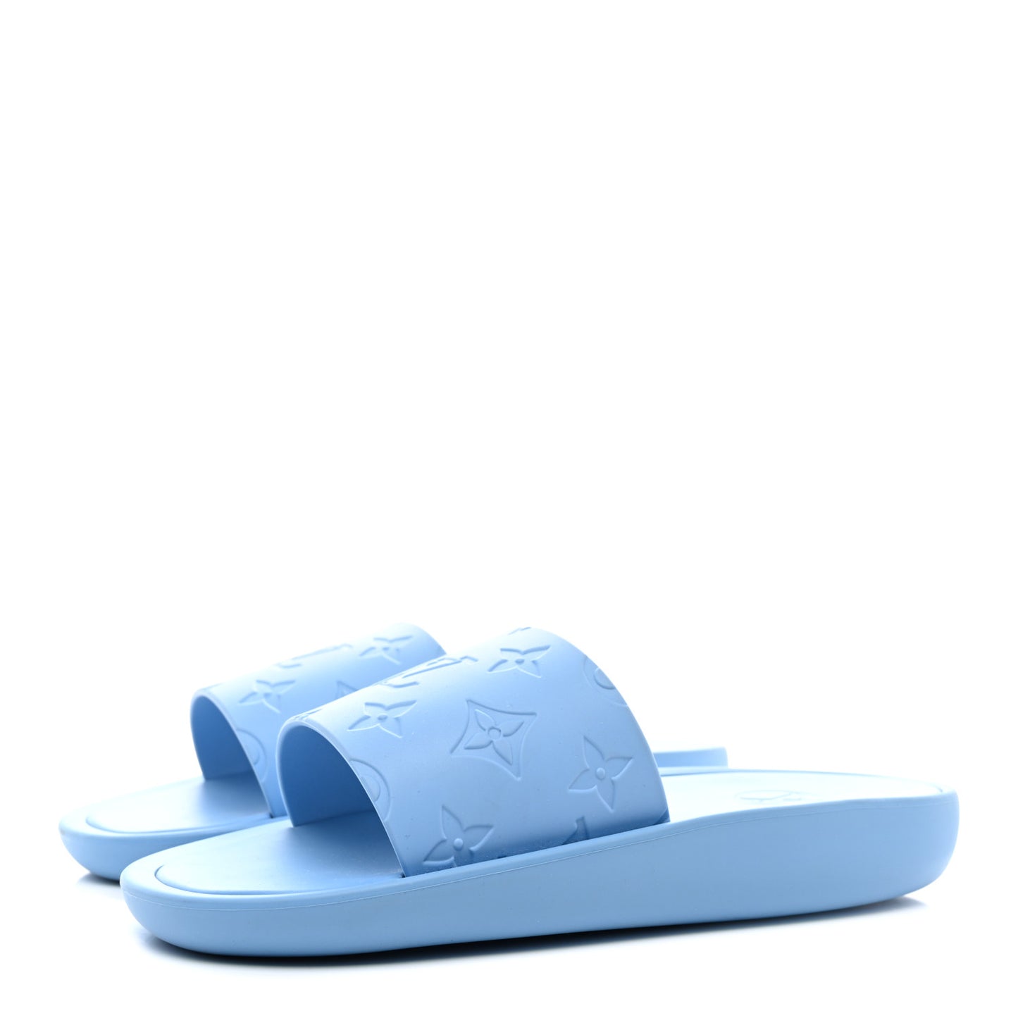 Rubber Monogram Embossed Sunbath Flat Mule 37 Blue