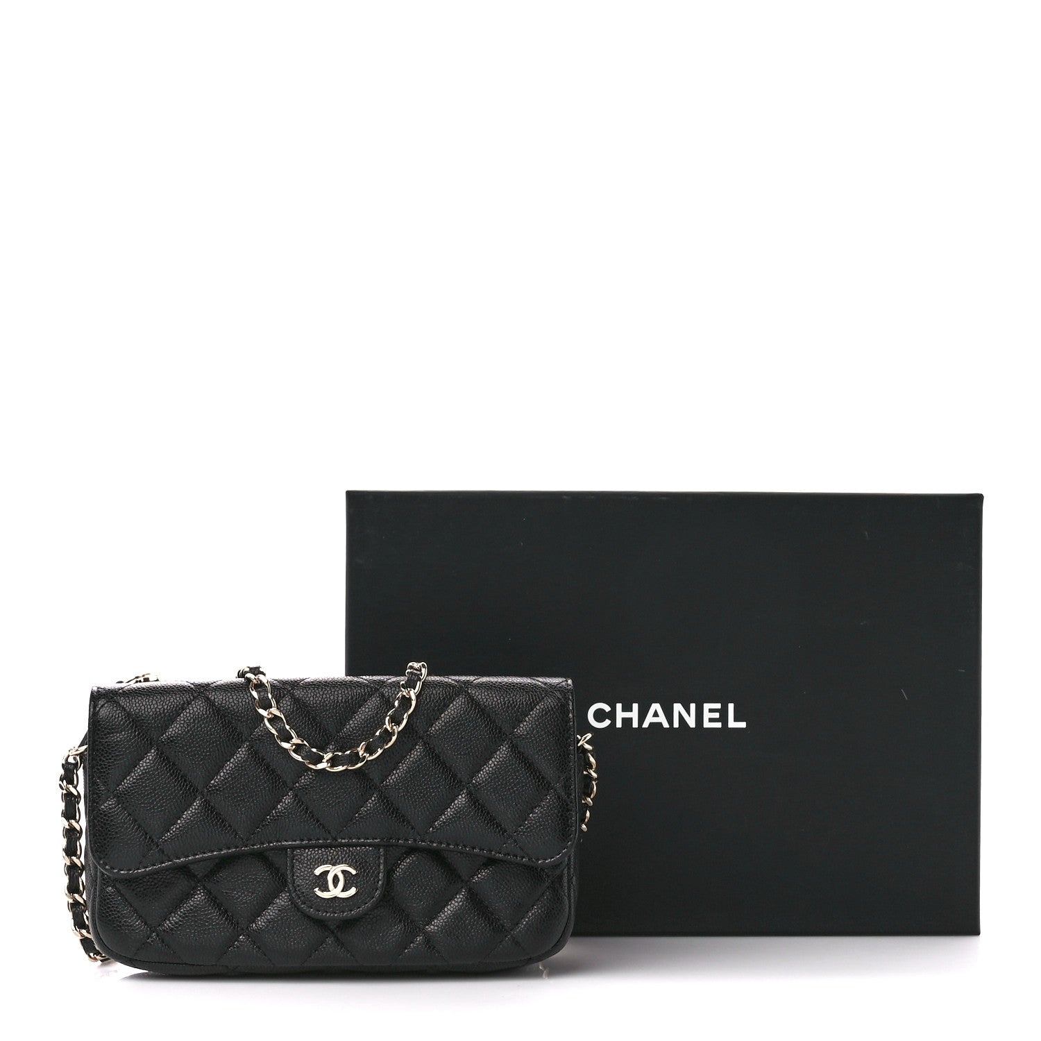 Chanel Caviar Quilted Flap Phone Holder With Chain Black 15 of 15