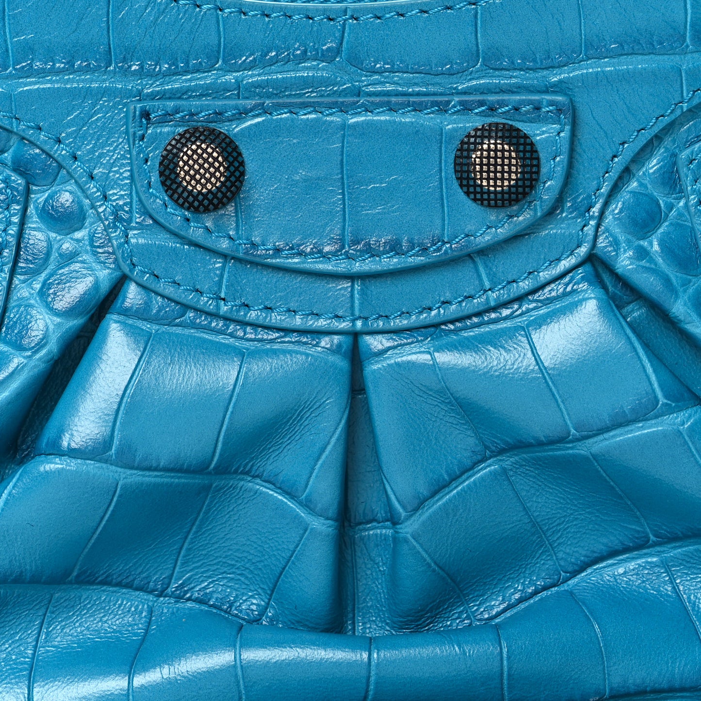Extra Supple Calfskin Crocodile Embossed Le Cagole Shoulder Bag XS Turquoise