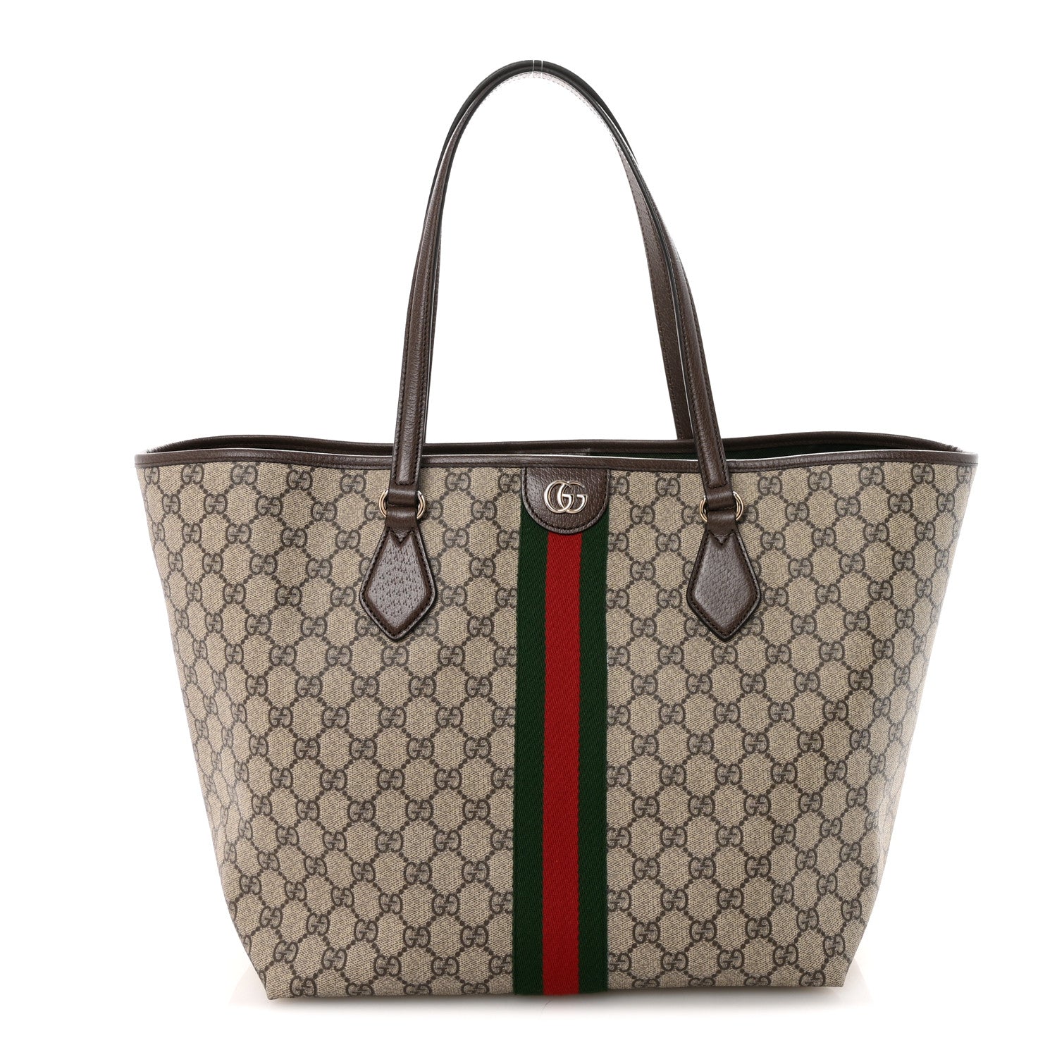 Gucci GG Supreme Monogram Calfskin Web Large Ophidia Tote Beige