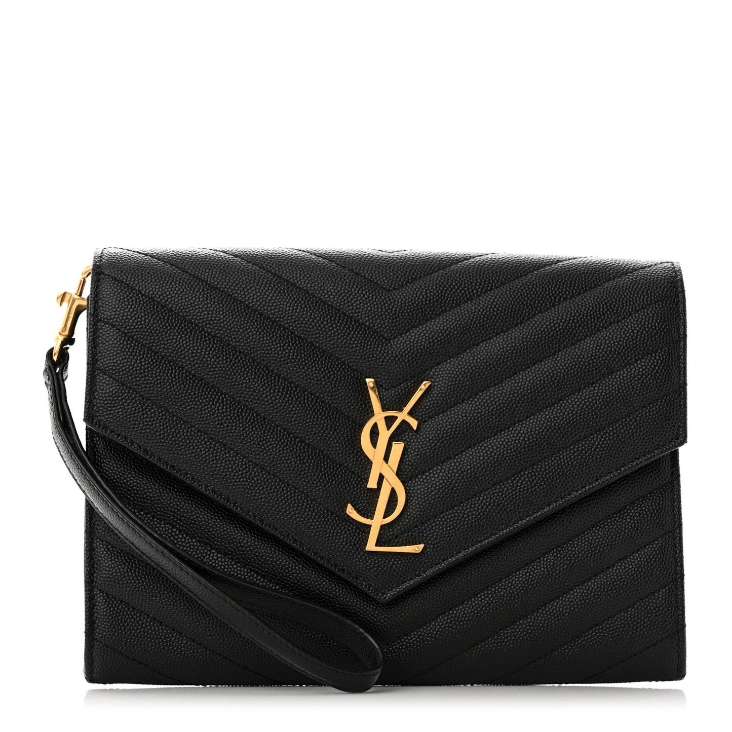 Grain De Poudre Matelasse Chevron Monogram Envelope Clutch Black