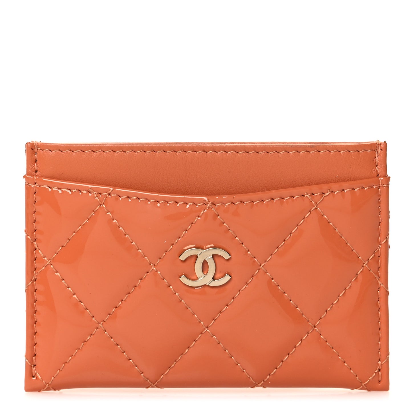 Patent Calfskin Quilted Card Holder Orange