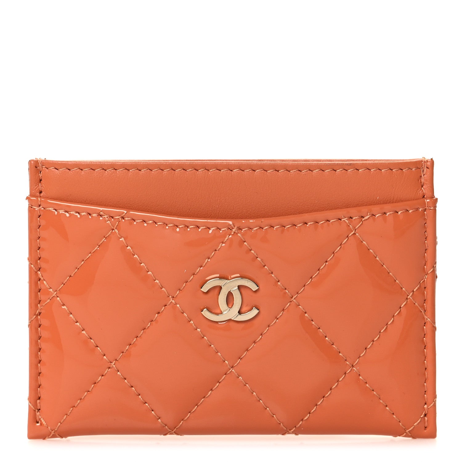 Chanel Patent Calfskin Quilted Card Holder Orange 1 of 9