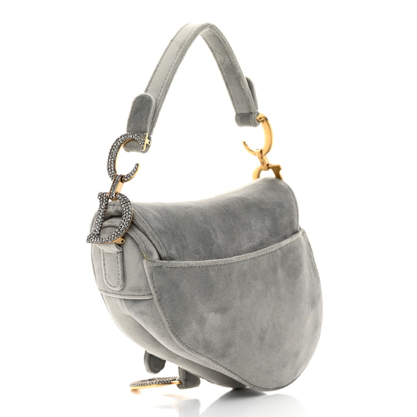 Velvet Crystal Mini Saddle Bag Grey