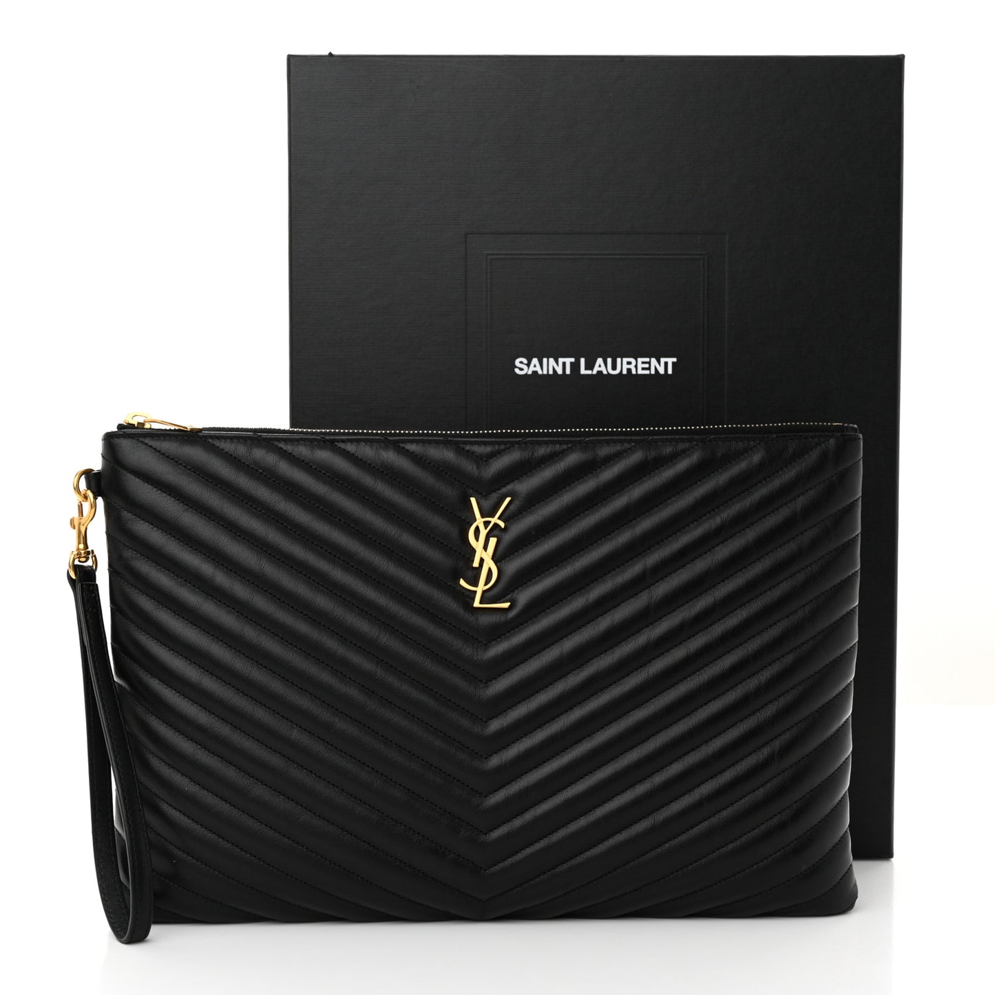 Calfskin Matelasse Chevron Monogram Document Holder Black