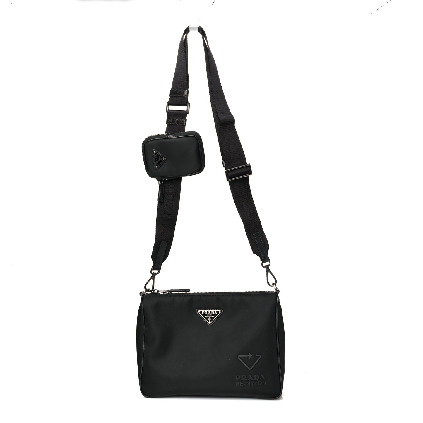 Re-Nylon Saffiano Pocket Zippered Shoulder Bag Black