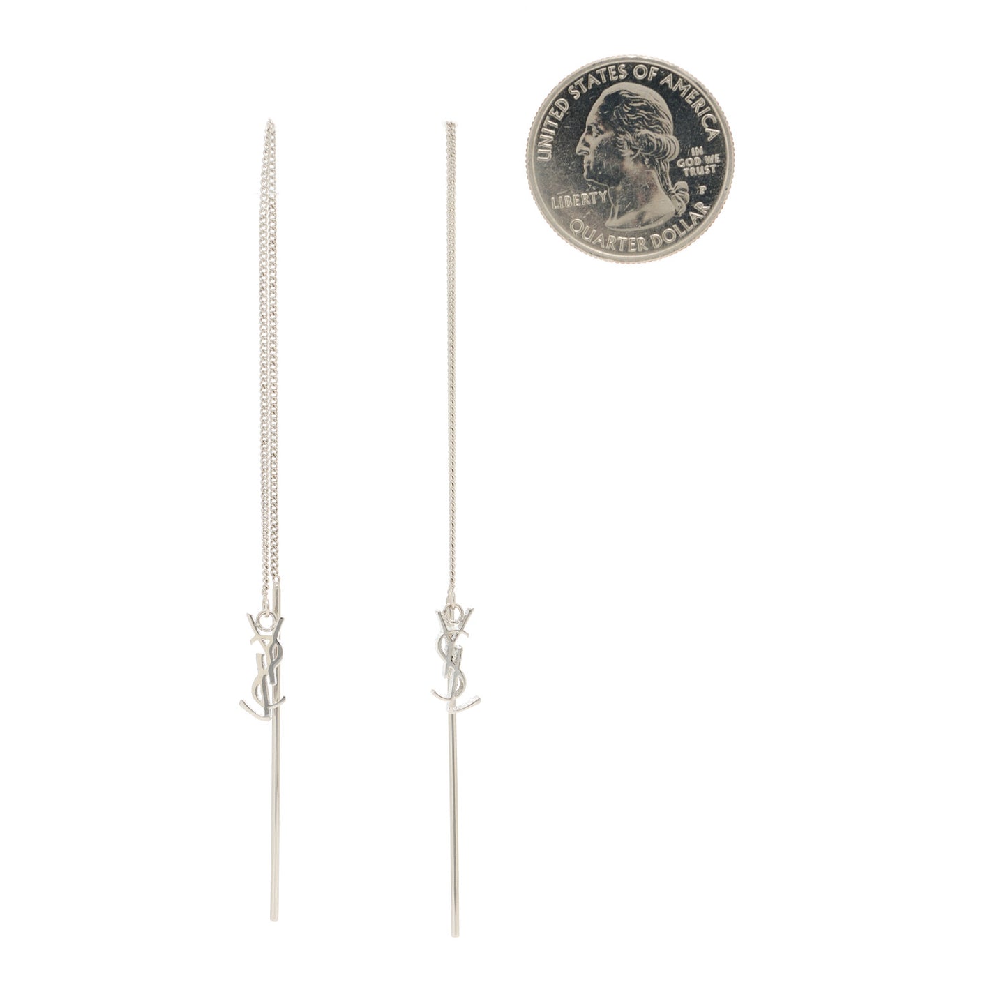 Metal Monogram Pendant Threader Earrings Silver