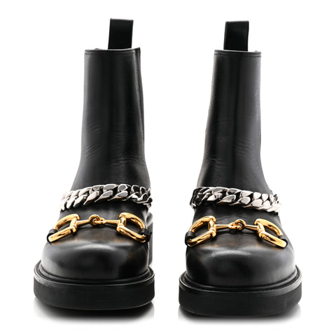 Flores Calfskin Horsebit Chain Ankle Boots 35.5 Black