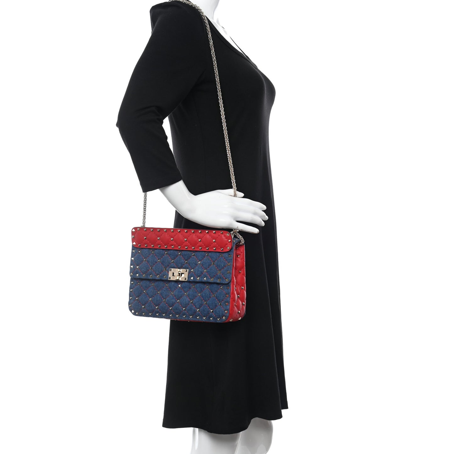 Denim Nappa Medium Rockstud Spike Shoulder Bag Denim Rouge