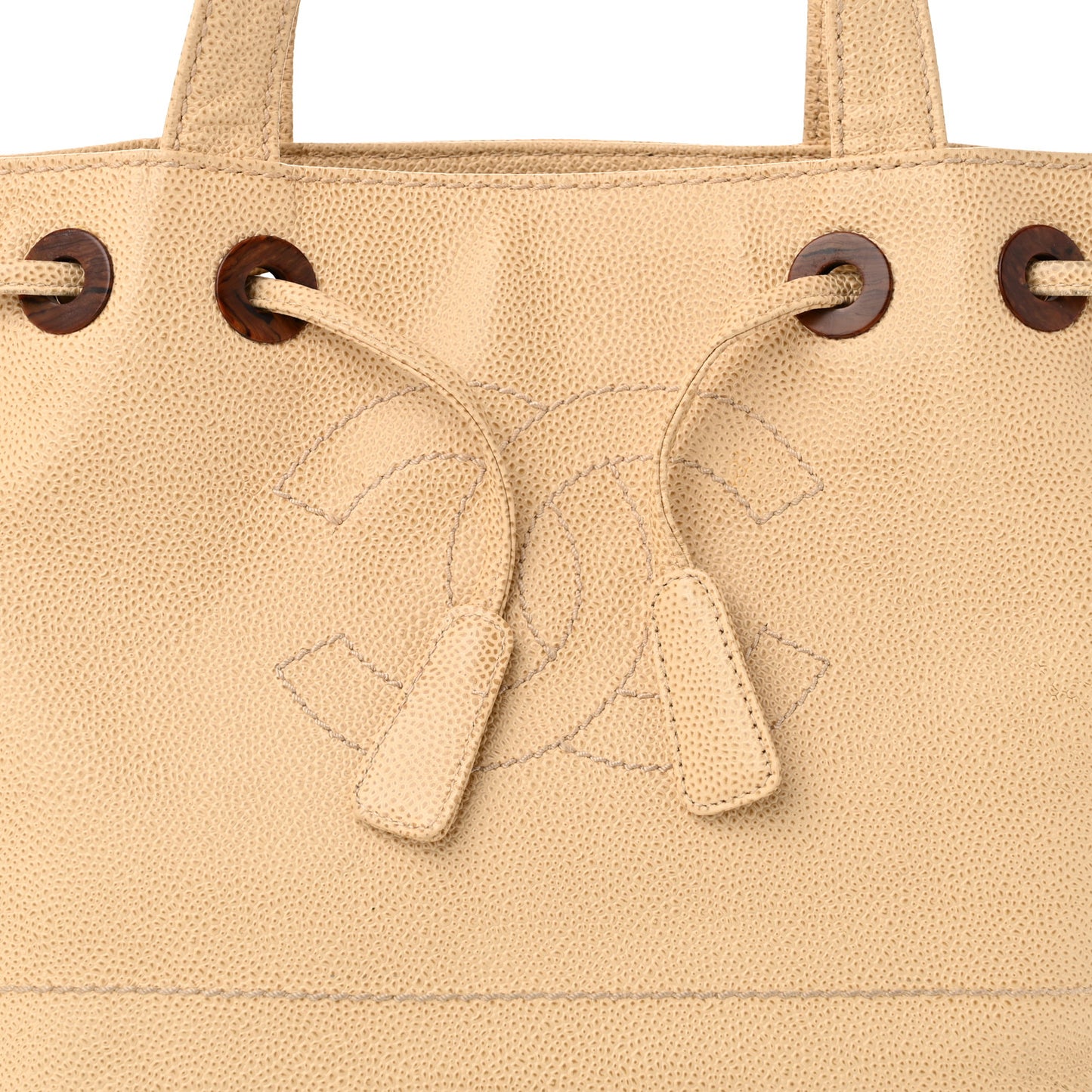 Caviar Wood CC Drawstring Bucket Bag Beige