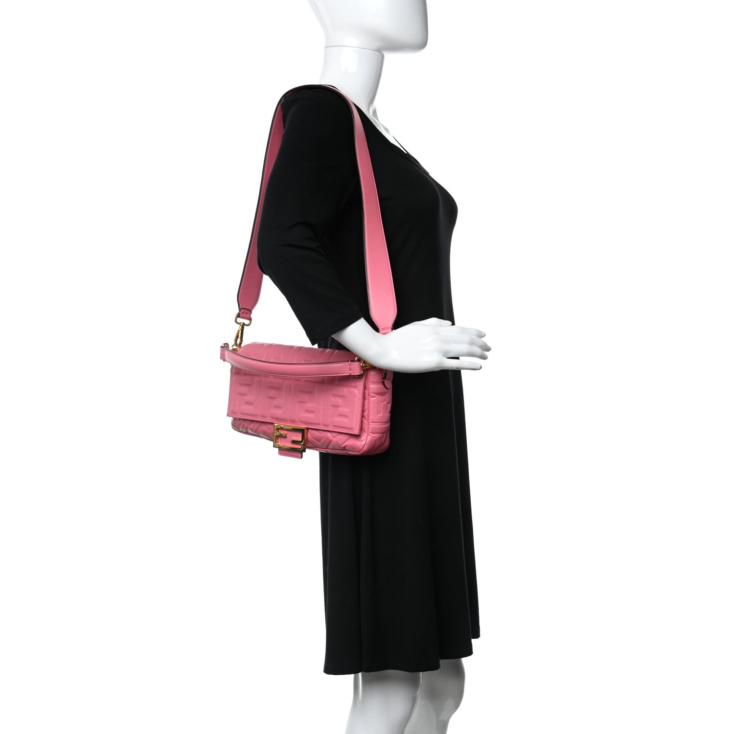 Fendi Nappa FF 1974 Embossed Baguette Rosa Fluo 2 of 8