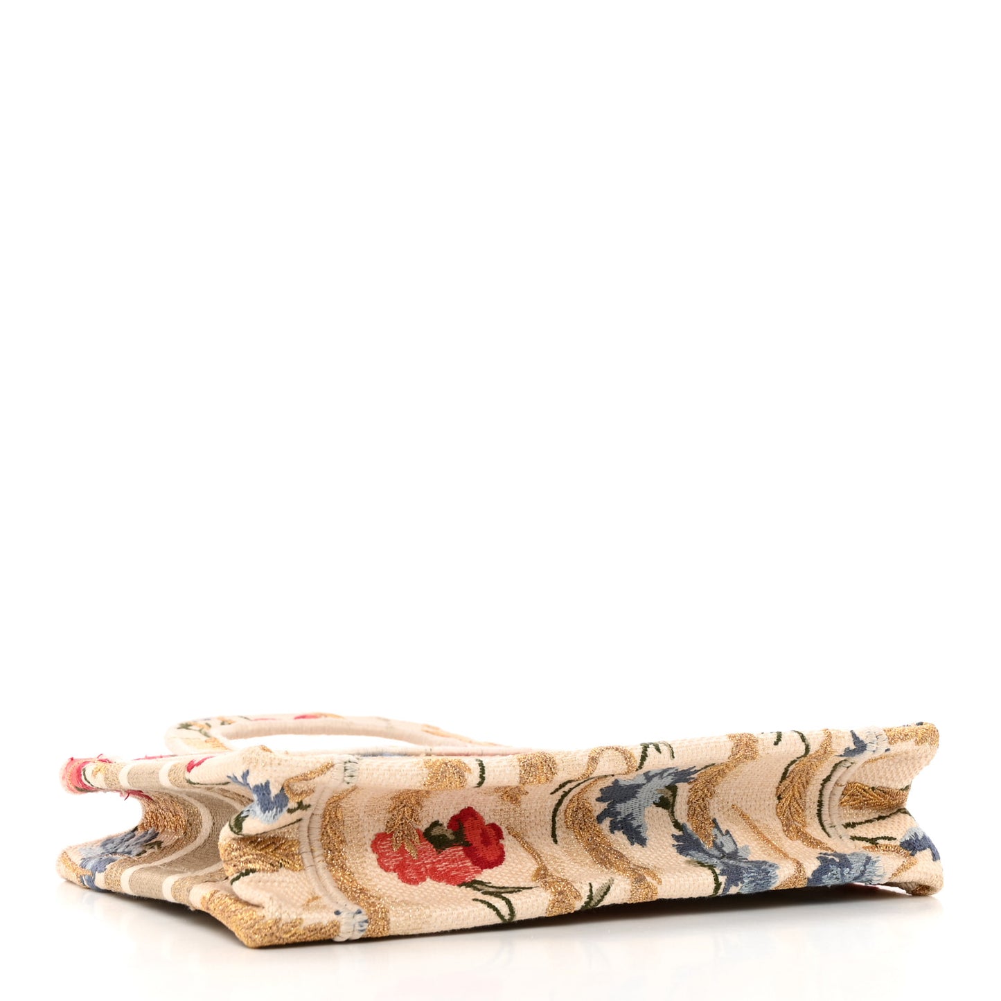 Canvas Embroidered Hibiscus Printed Mini Book Tote Beige Multicolor