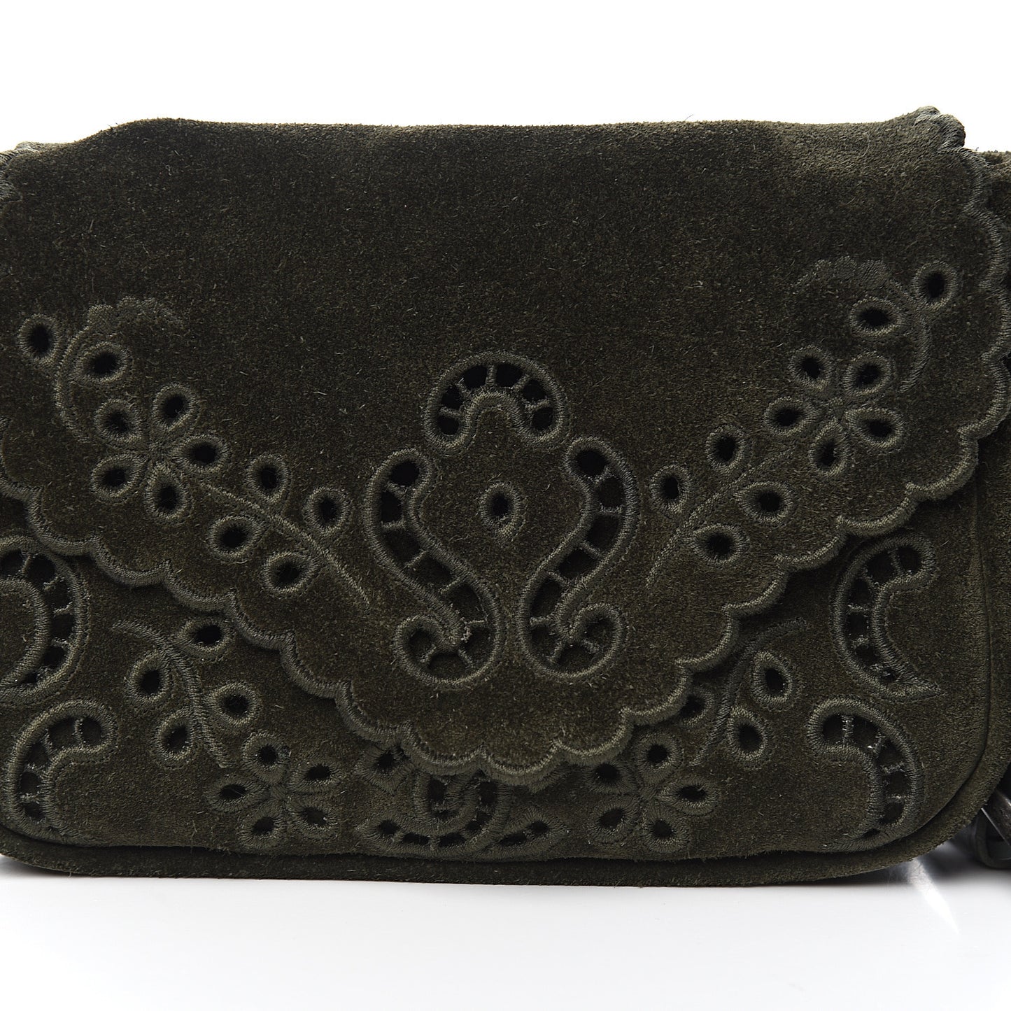 Suede Embroidered Flap Dark Green