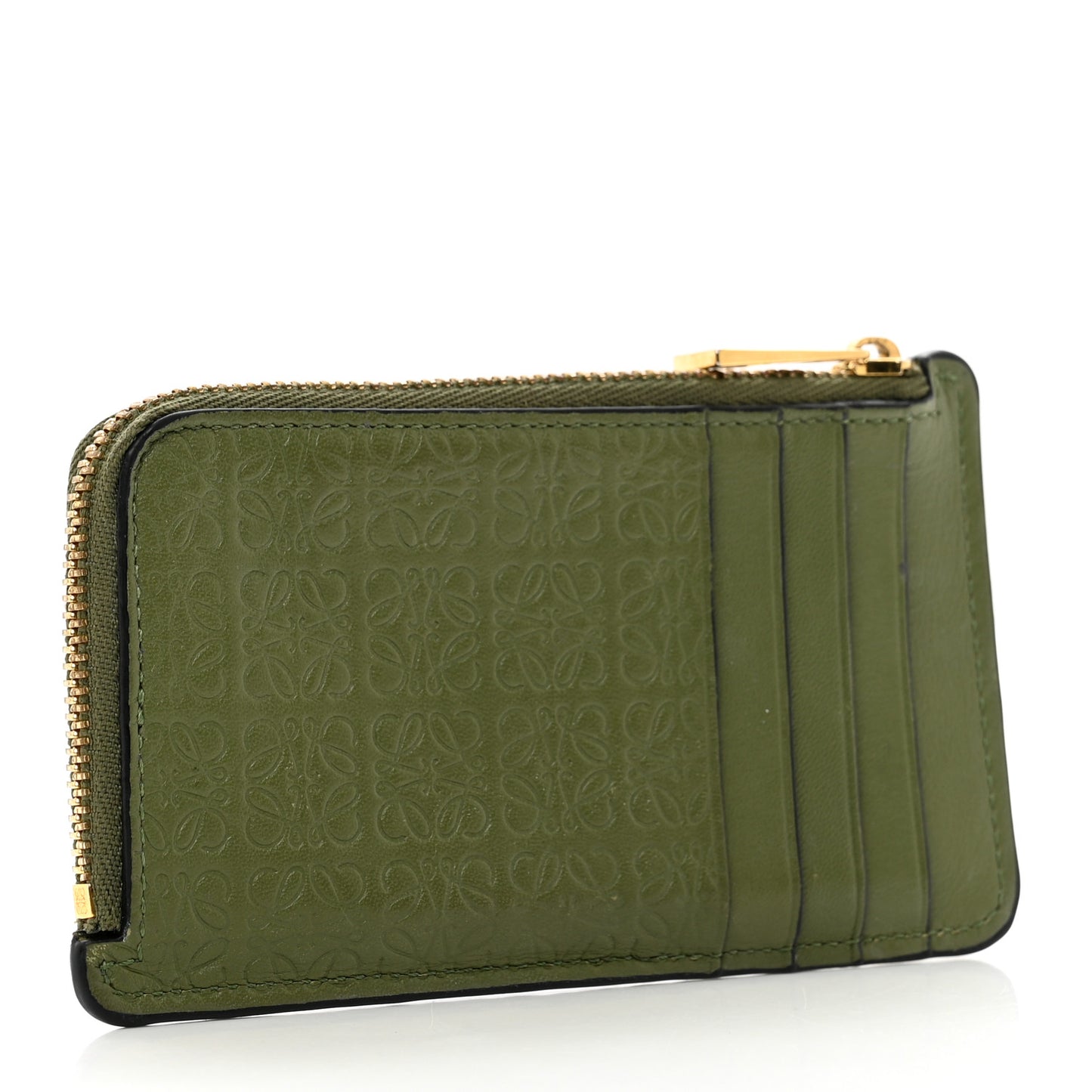 Calfskin Embossed Repeat Coin Card Holder Avocado Green