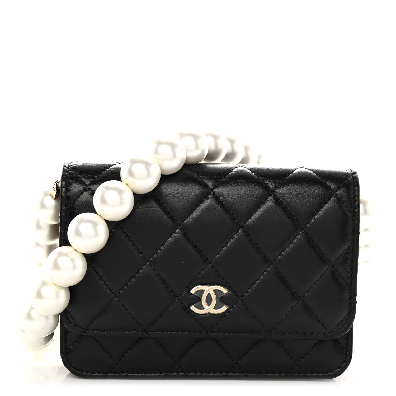 Chanel Calfskin Quilted Mini Maxi Pearls Wallet On Chain WOC Black 1 of 10