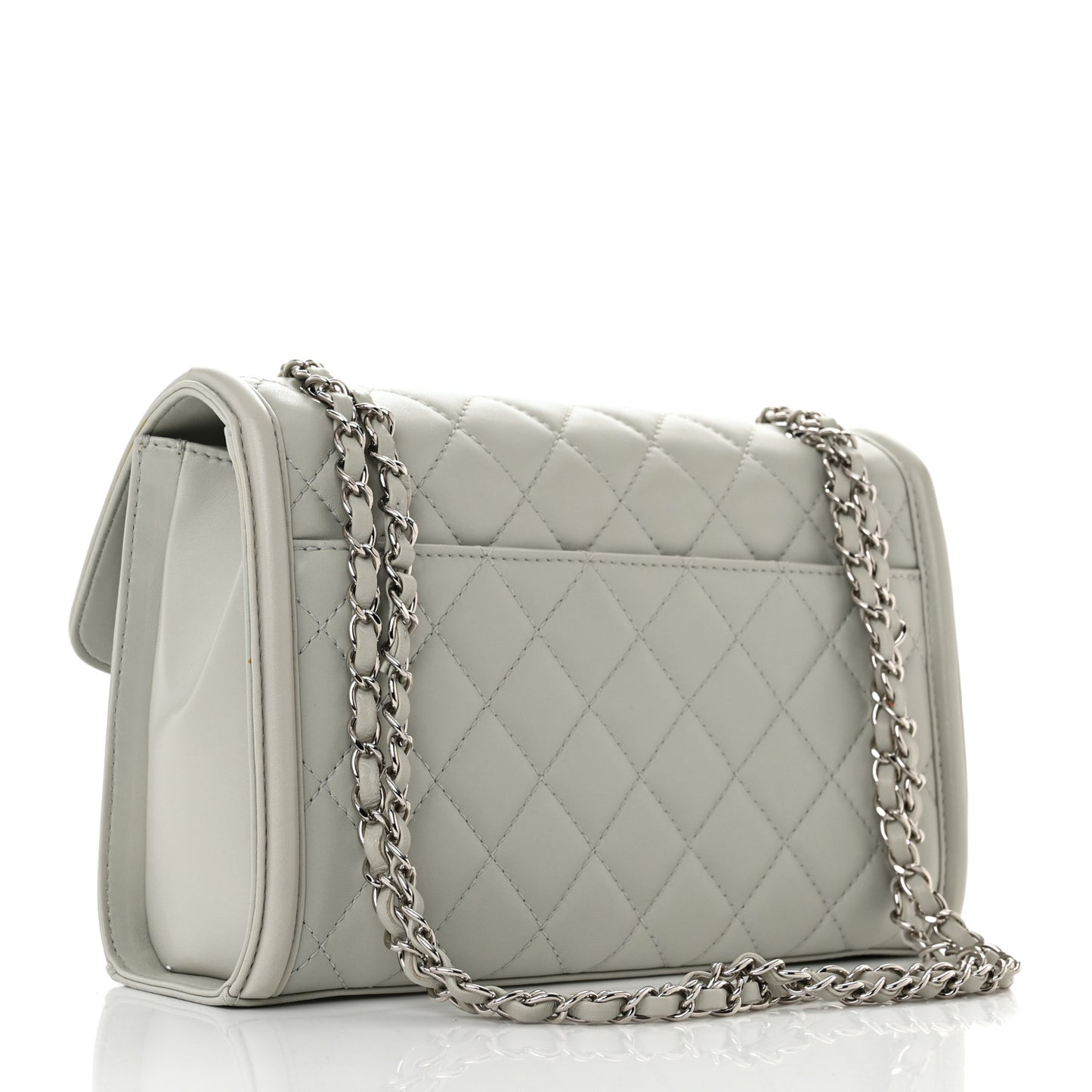 Lambskin Quilted Large Geometric Flap Light Grey