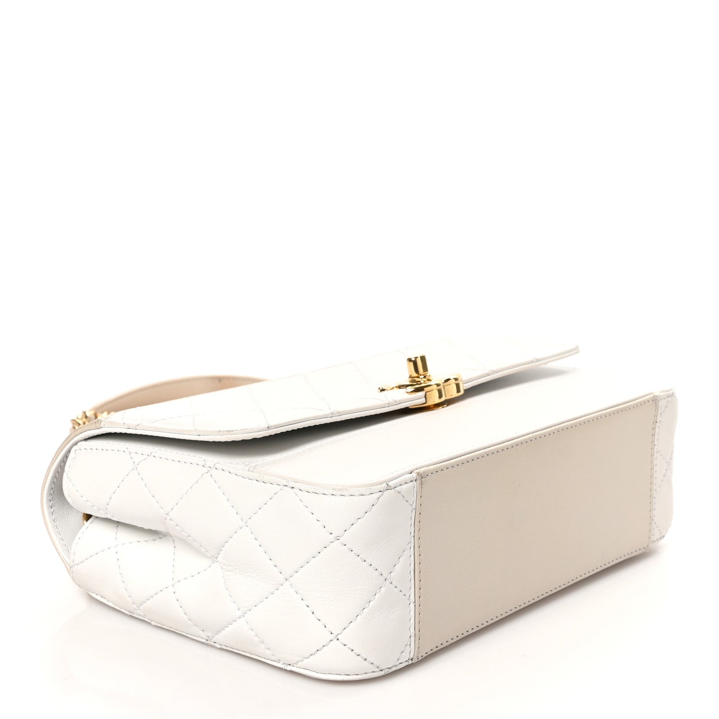 Lambskin Calfskin Quilted Shoulder Flap Bag Beige White