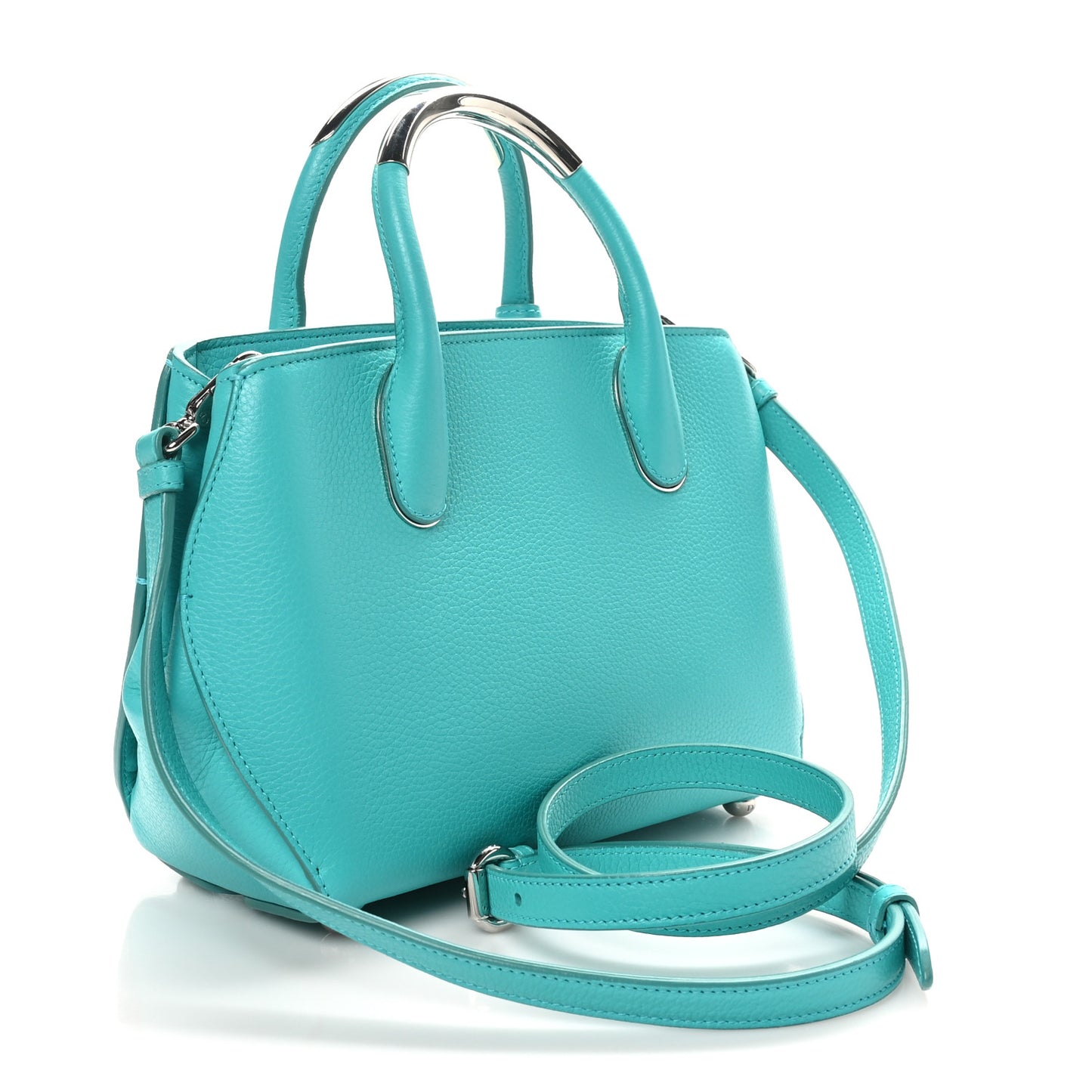 Grained Calfskin Small Open Bar Tote Turquoise