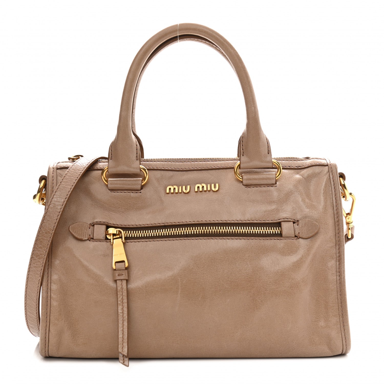 Miu Miu Vitello Shine Zip Tote Cammeo 1097522 – FASHIONPHILE
