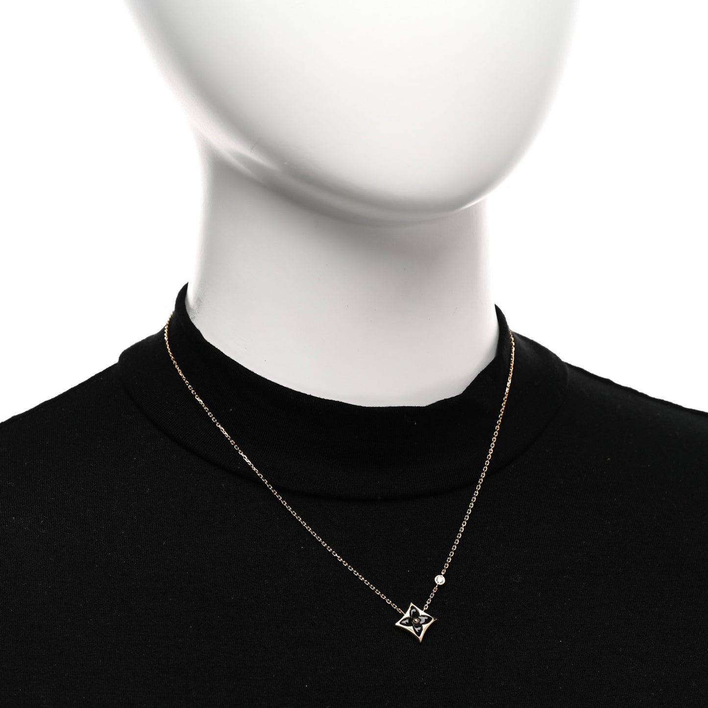 18K Yellow Gold Diamond Black Onyx Color Blossom BB Star Pendant Necklace
