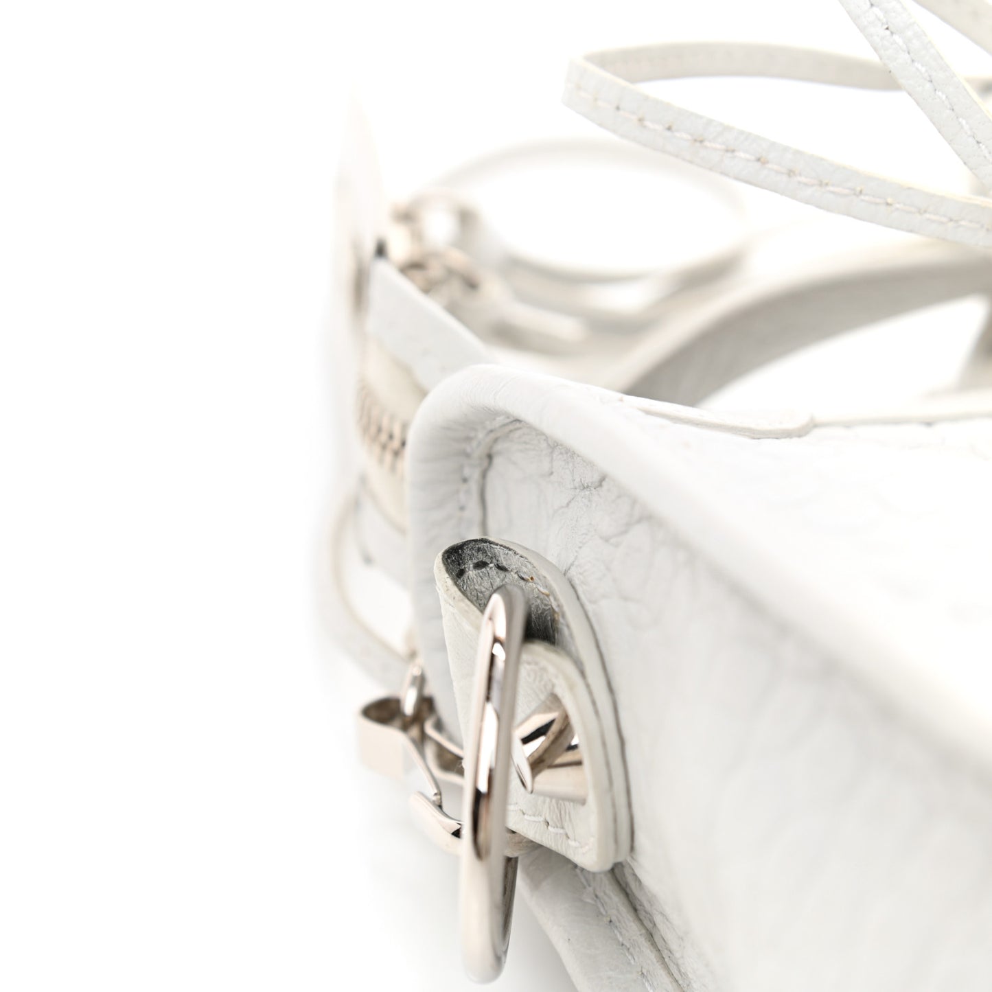 Matte Supple Lambskin Crocodile Embossed Classic Silver Hardware S City White
