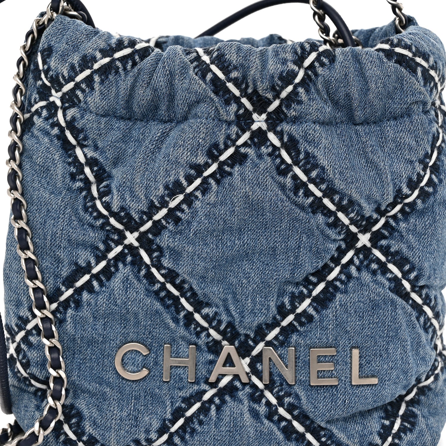 Chanel Denim Stitched Quilted Mini Chanel 22 Blue 8 of 10