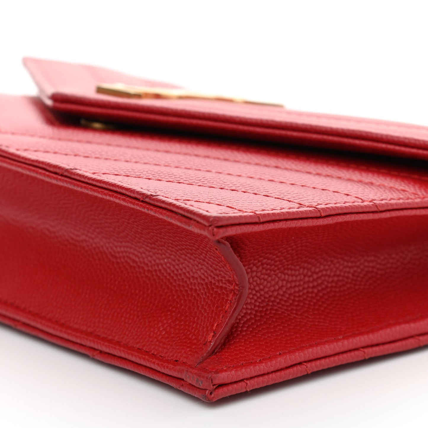 Grain De Poudre Matelasse Chevron Monogram Envelope Chain Wallet New Red