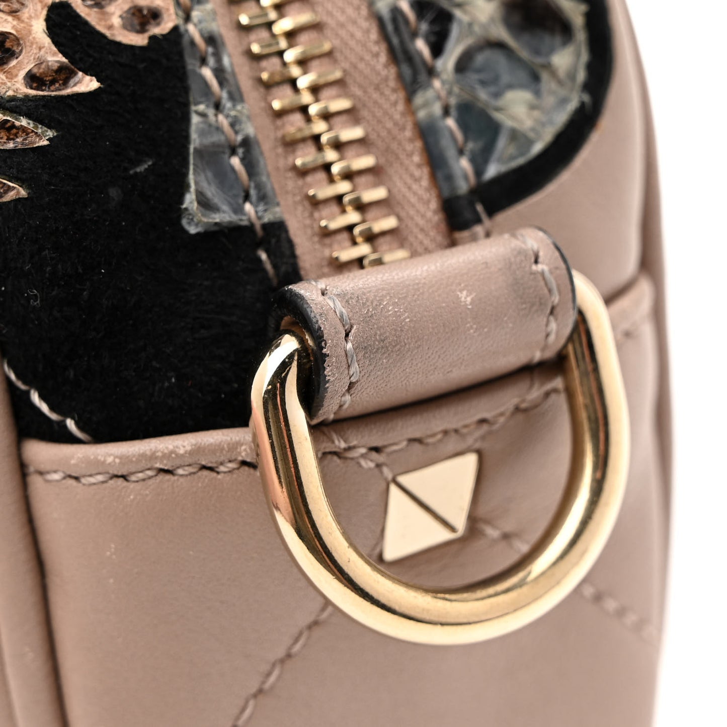 Calfskin Butterfly Embroidered Rockstud Camera Crossbody Bag Poudre