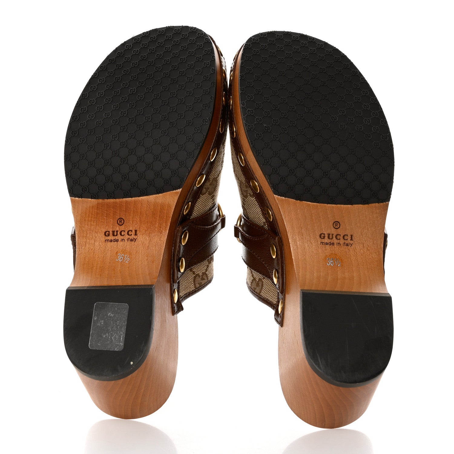 Gucci Monogram Goatskin Horsebit Clog Mules 36.5 Beige Ebony Brown Sugar 5 of 9