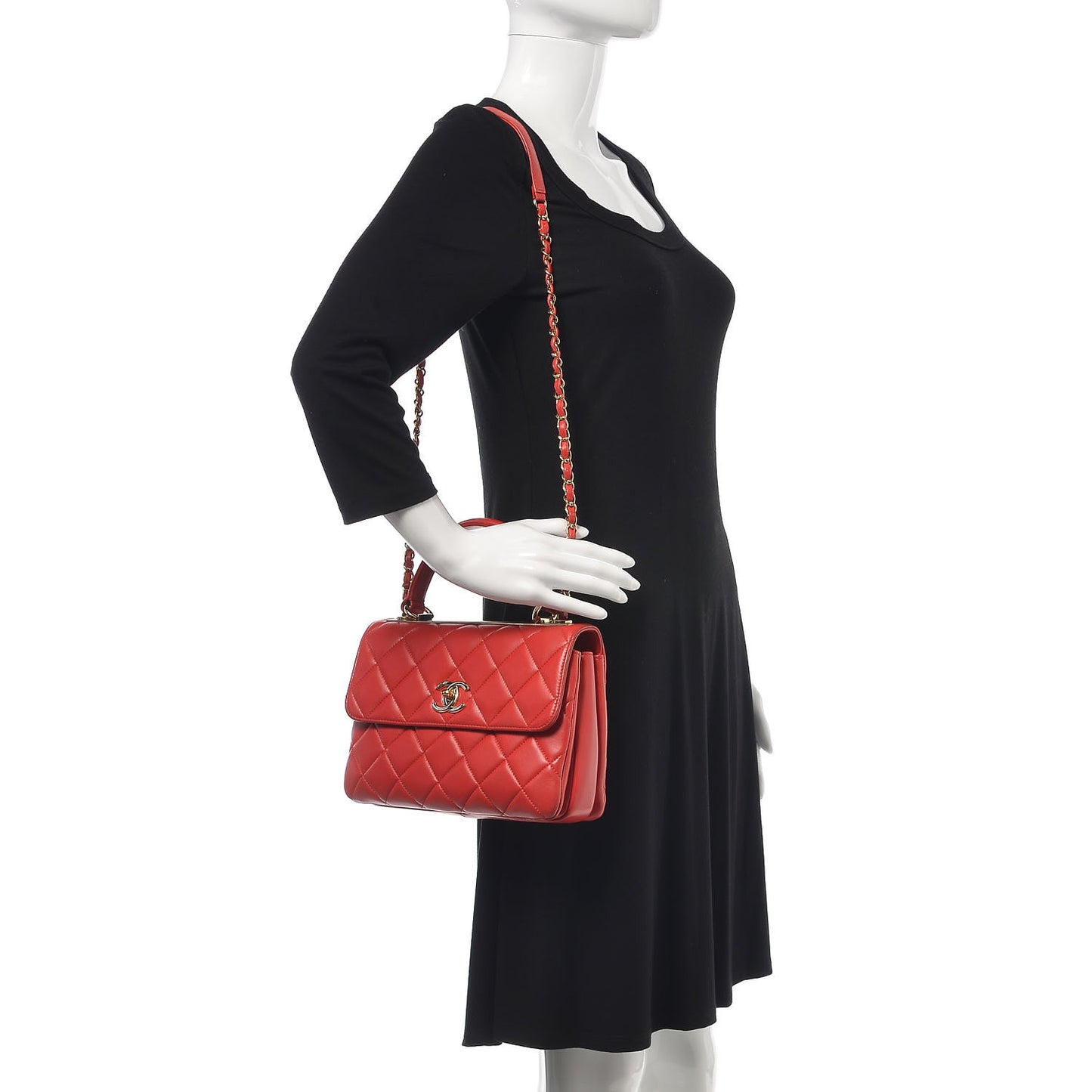 Lambskin Quilted Small Trendy CC Dual Handle Bag Red