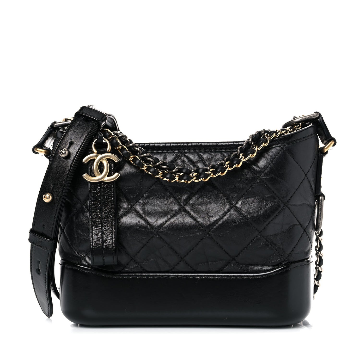 Aged Calfskin Quilted Small Gabrielle Hobo Black