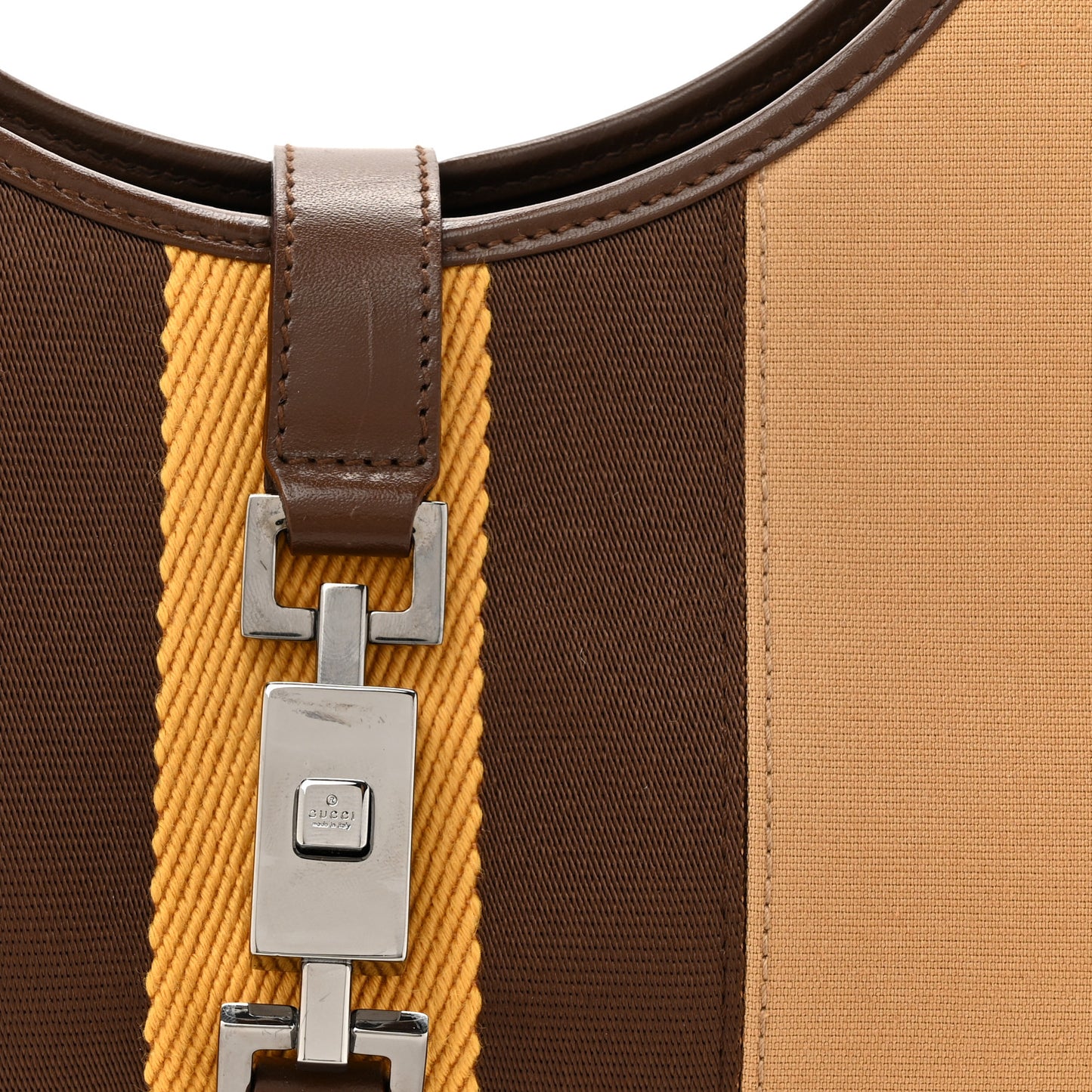Canvas Web Bardot Shoulder Bag Brown Beige Yellow