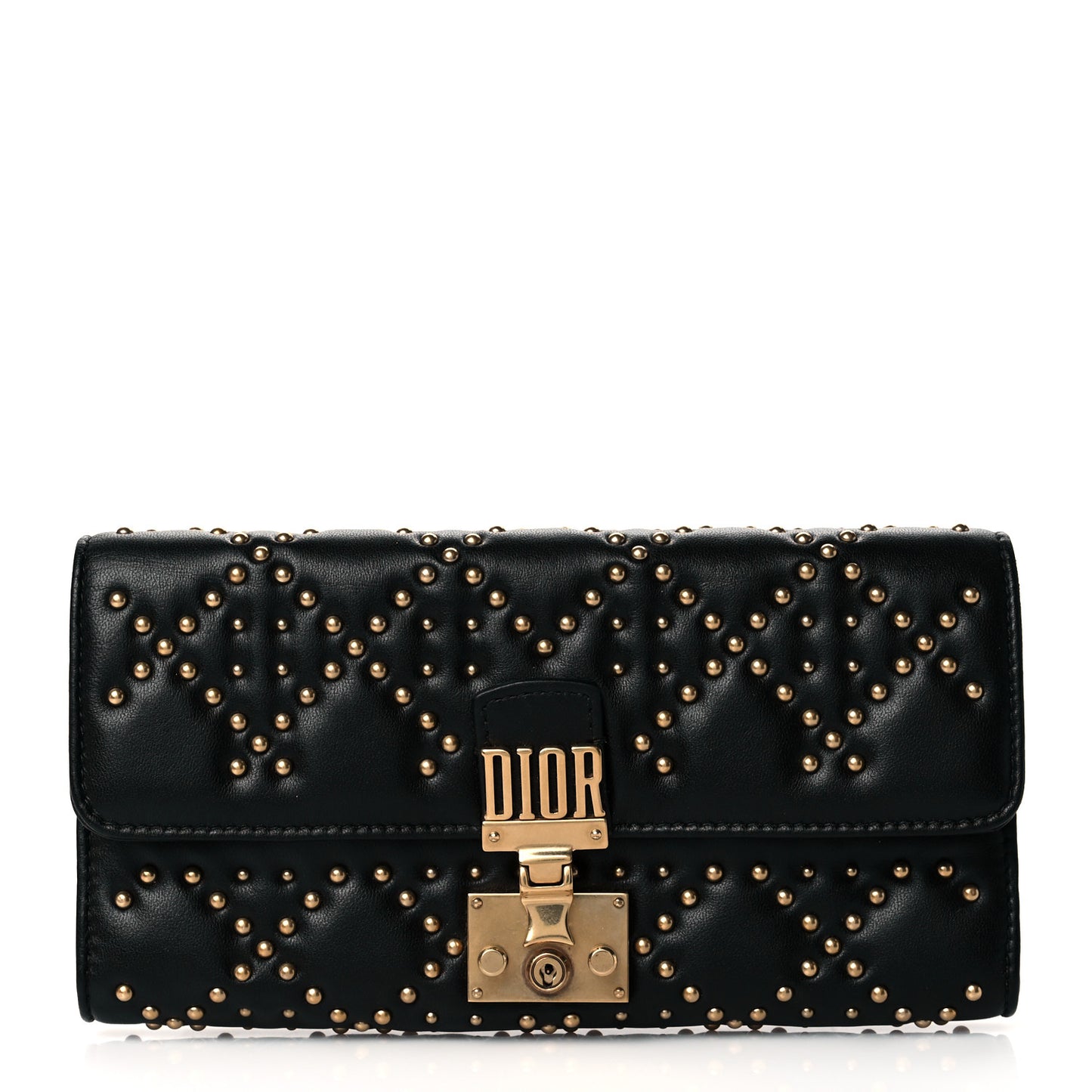 Lambskin Cannage Studded Dioraddict Wallet on Chain Black