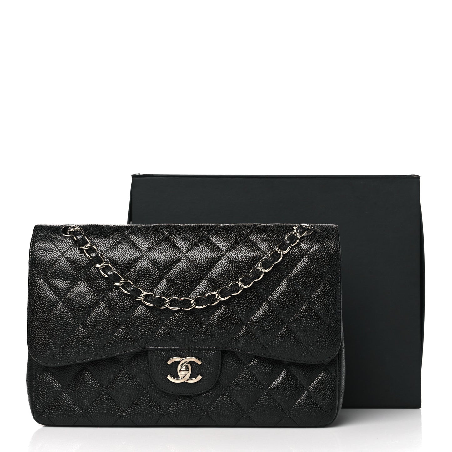 Caviar Quilted Jumbo Double Flap Black