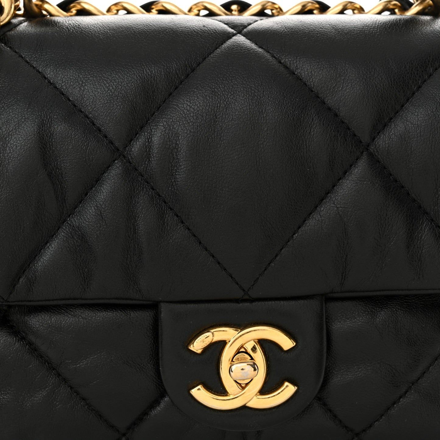 Lambskin Quilted Small Chain Top Handle Flap Black