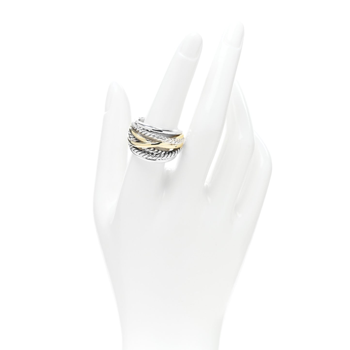 Sterling Silver 14K Yellow Gold Wide Crossover Ring 57 8