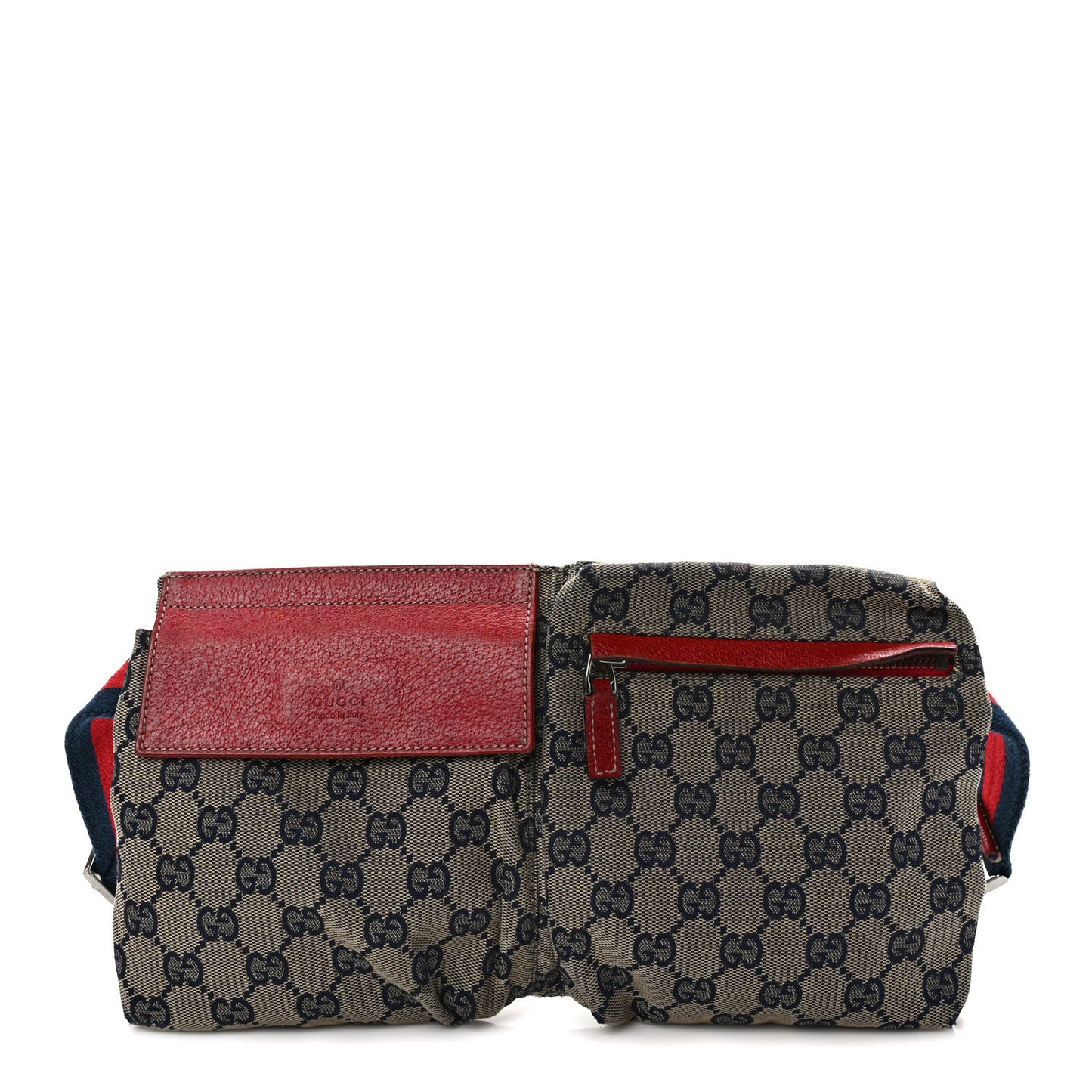 GG Monogram Web Double Pocket Belt Bag Navy Red