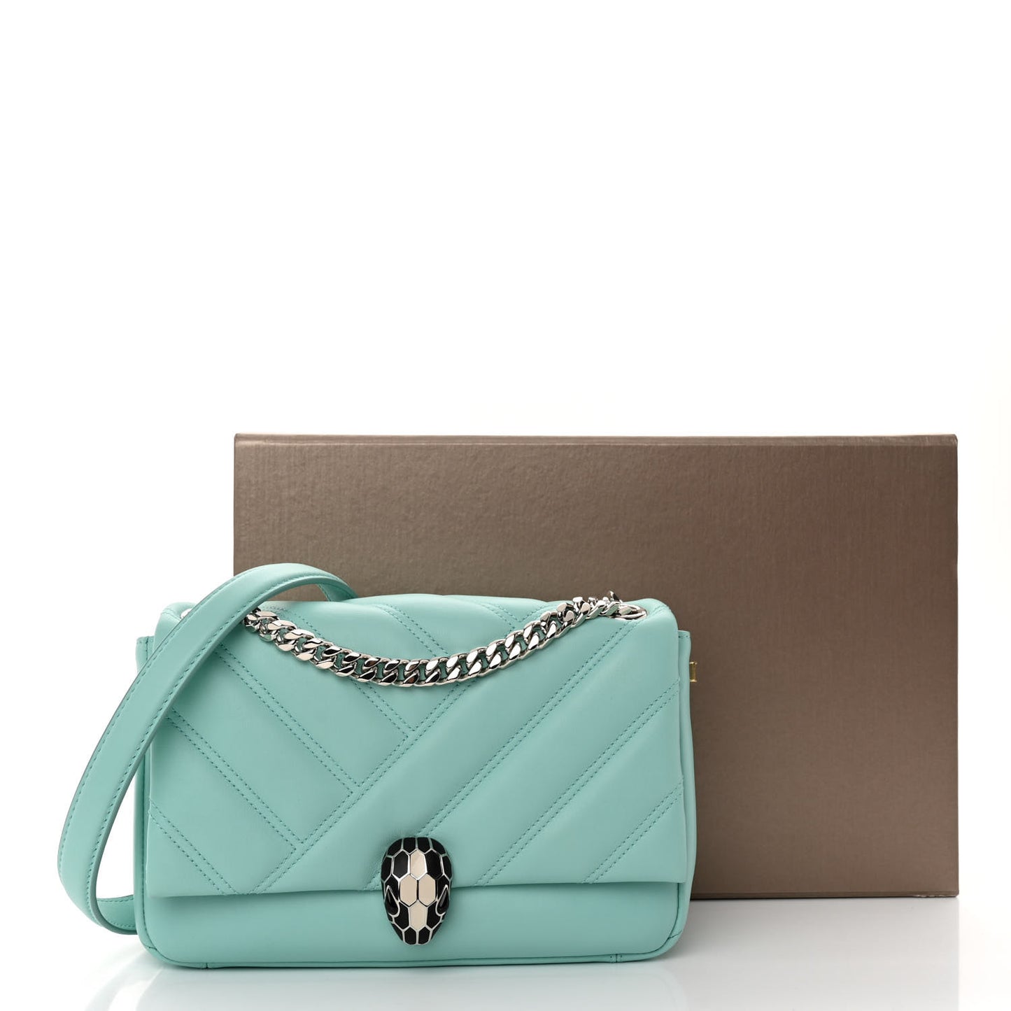Calfskin Matelasse Small Serpenti Cabochon Shoulder Bag Turquoise
