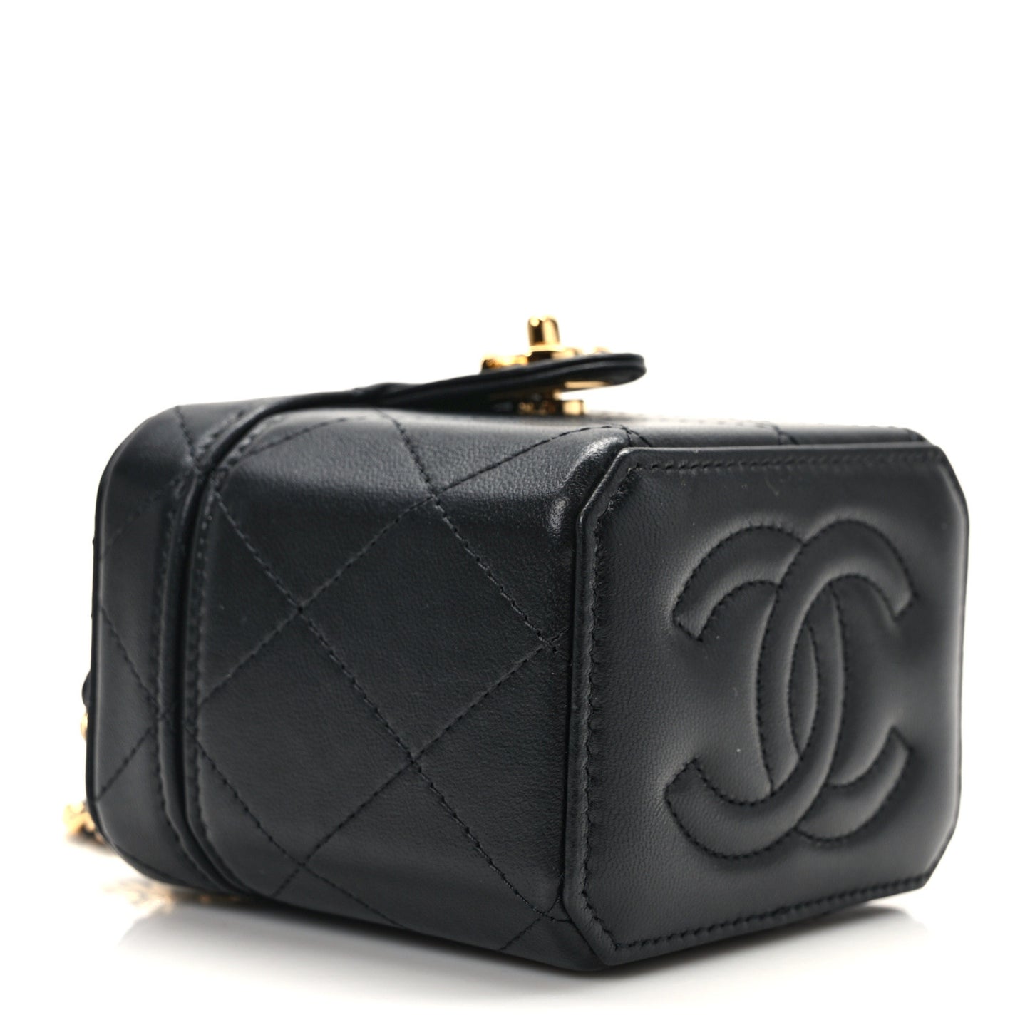 Lambskin Quilted Vanity Clutch With Chain Black