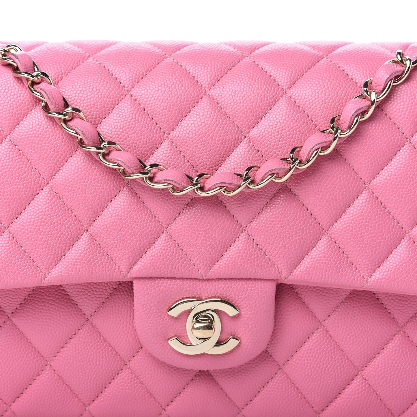 Caviar Quilted Medium Double Flap Pink