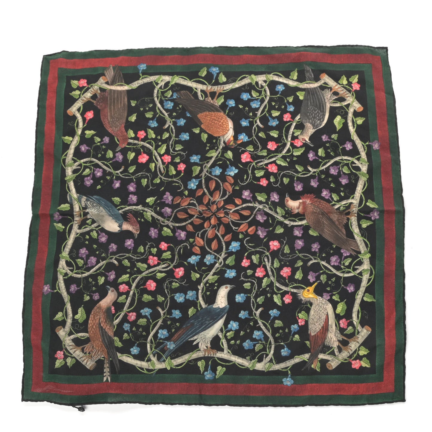 Silk Floral Condor Square Handkerchief Black