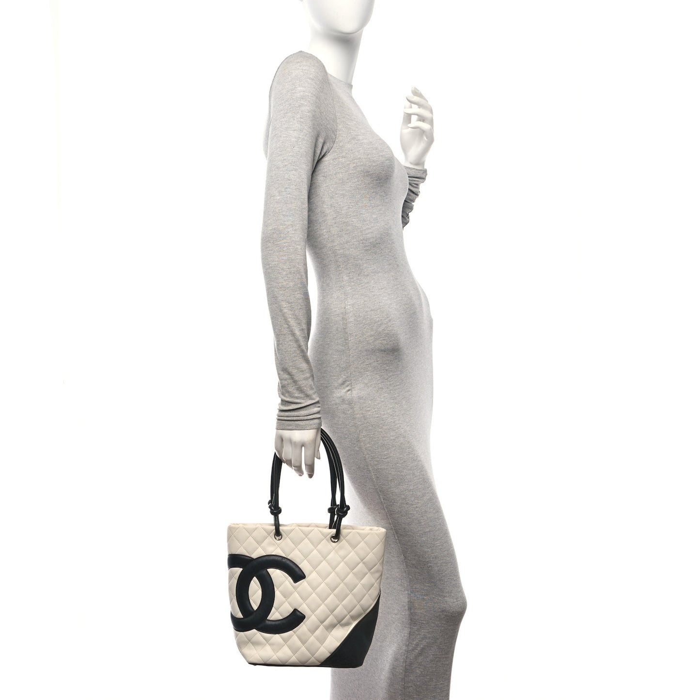 Calfskin Quilted Medium Cambon Tote White Black