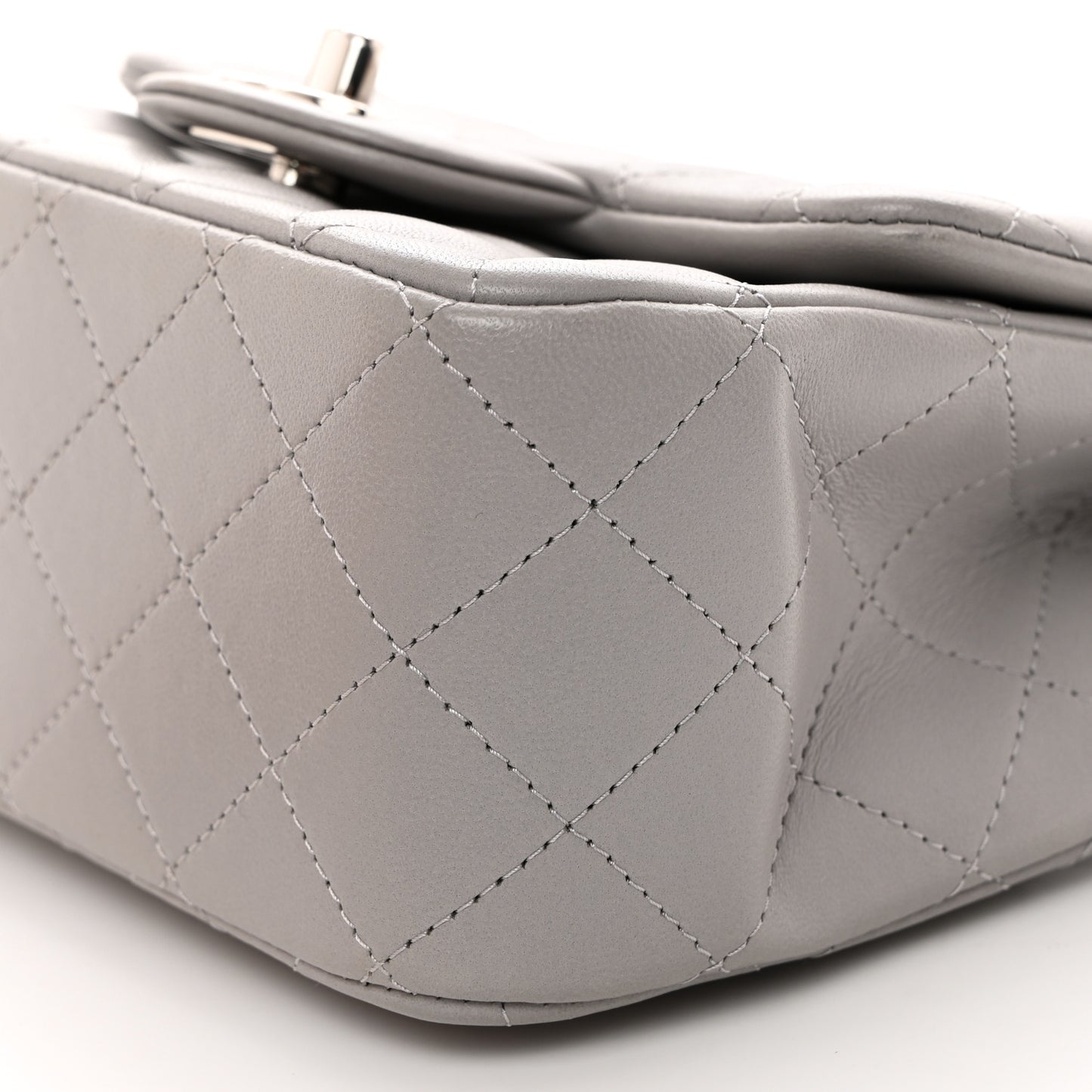 Lambskin Quilted Mini Square Flap Light Grey