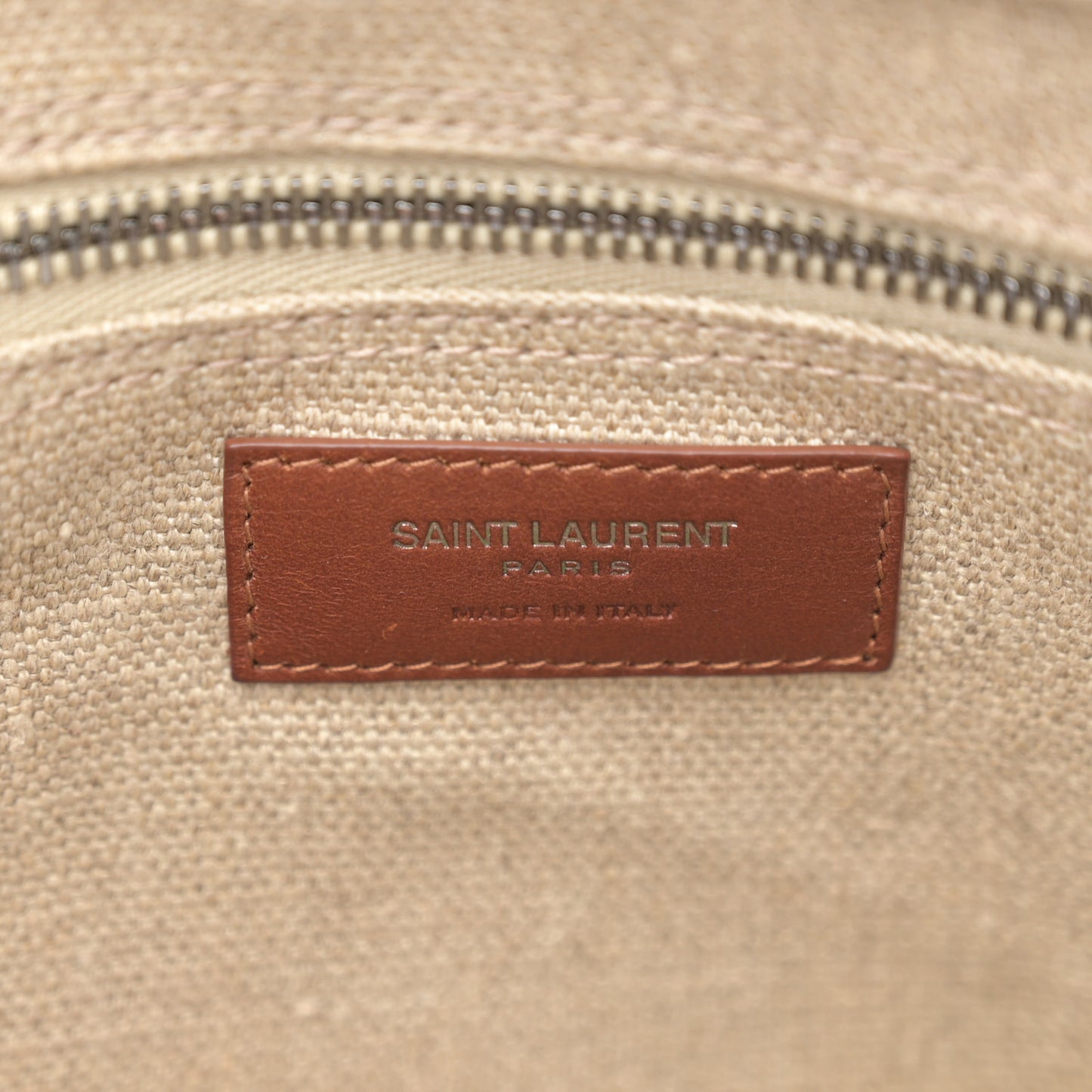 Linen Calfskin Small Rive Gauche Tote Brown
