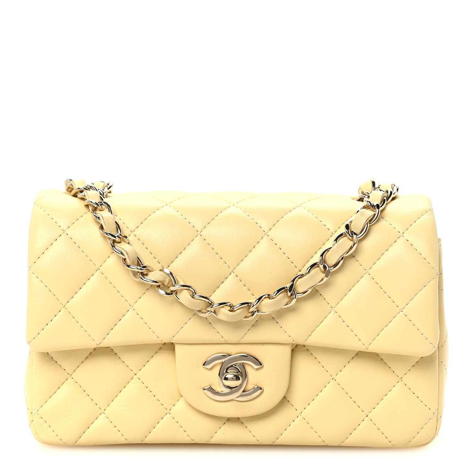 Chanel Lambskin Quilted Mini Rectangular Flap Light Yellow 1969673