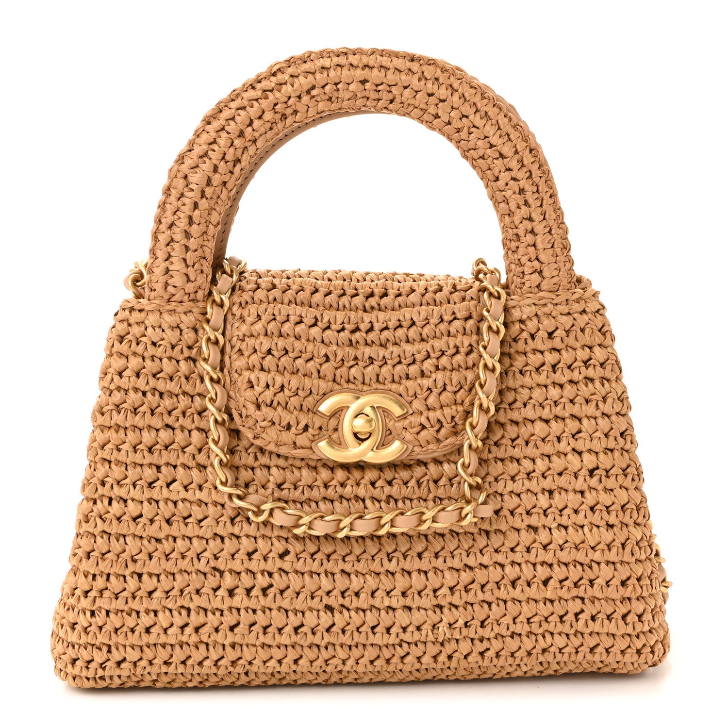 Chanel Braided Raffia Nano Kelly Flap Bag Dark Beige 1809009