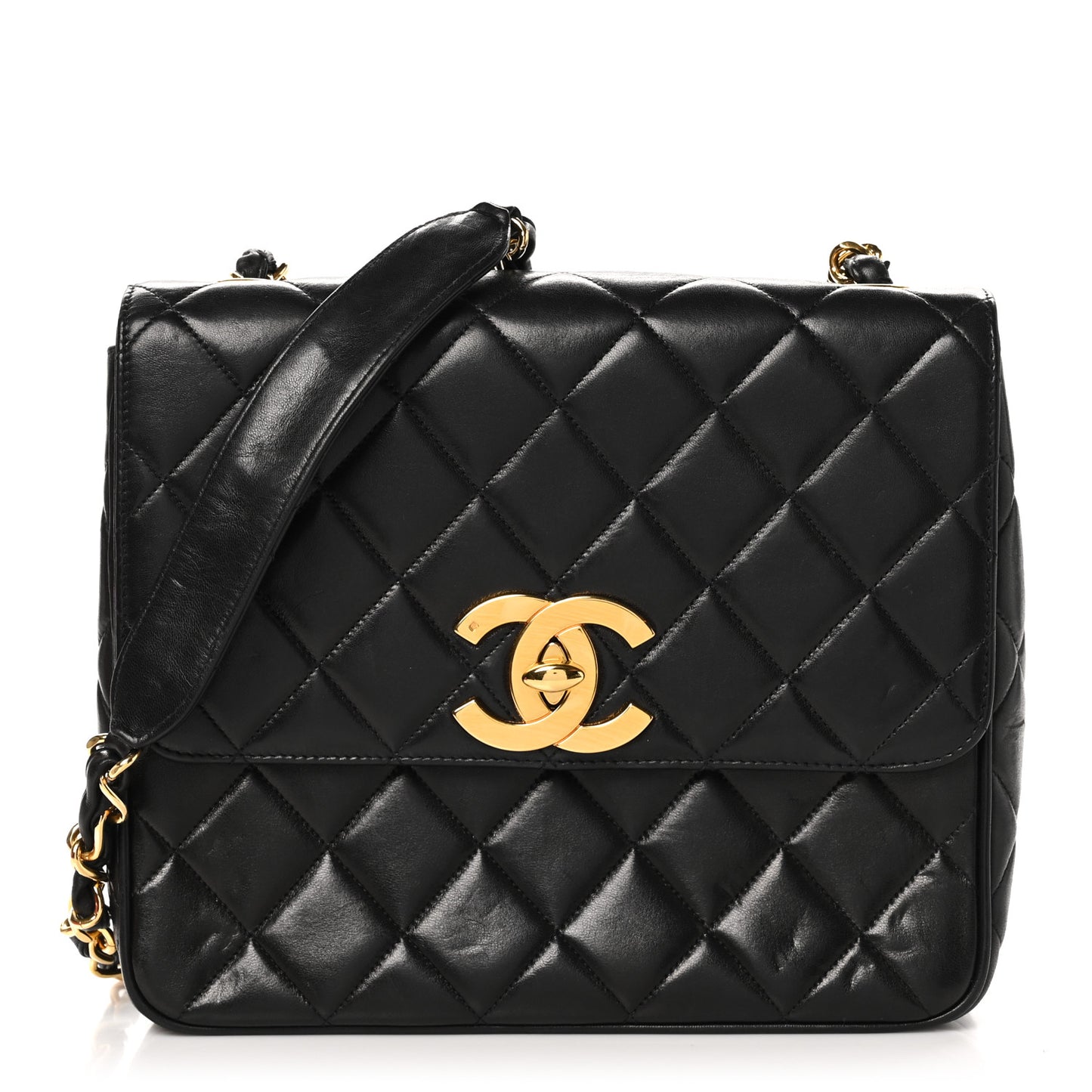 Lambskin Quilted Medium Square Flap Bag Black