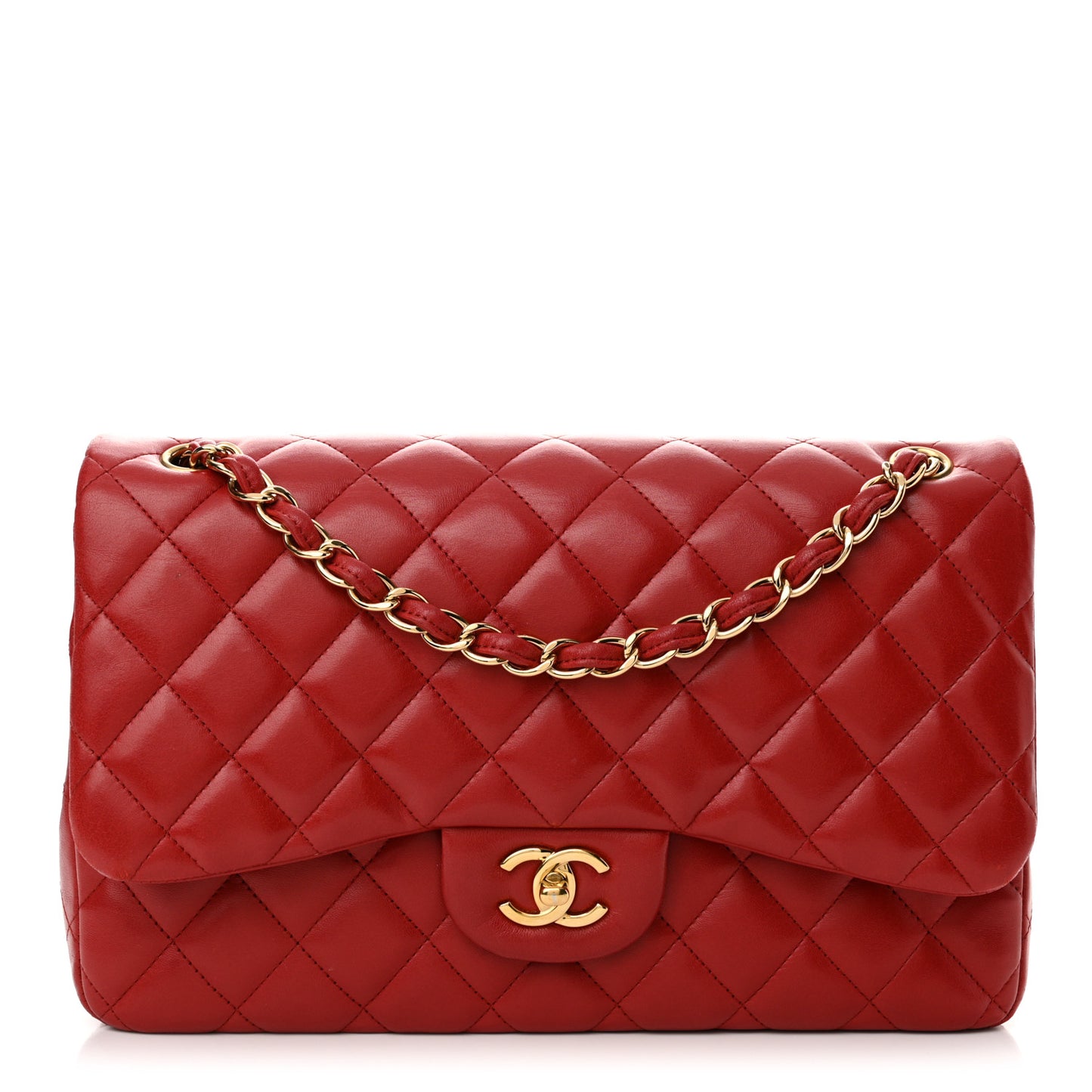 Lambskin Quilted Jumbo Double Flap Red