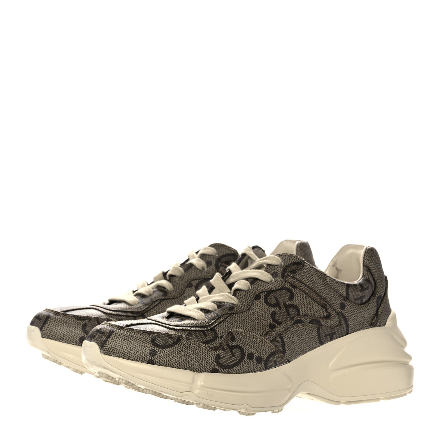 Gucci Maxi GG Supreme Monogram Gucci 100 Womens Rhyton Sneakers 37 Beige Ebony 3 of 10