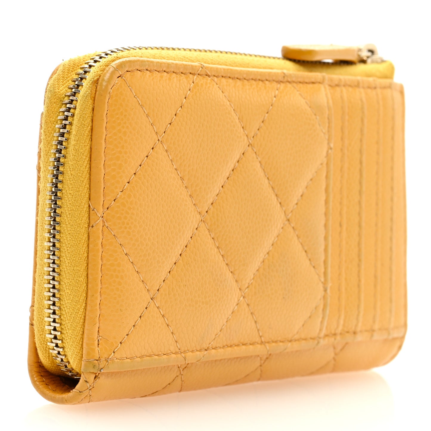 Caviar Quilted CC Zip Around Card Holder Yellow